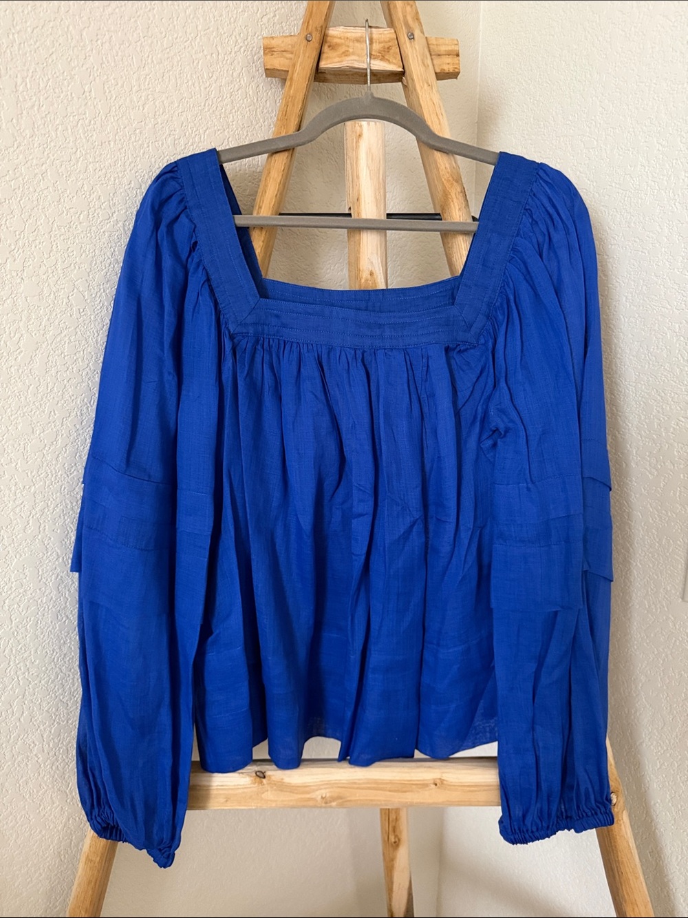 Banana Republic Cobalt Blue Peasant Blouse with Square Neckline